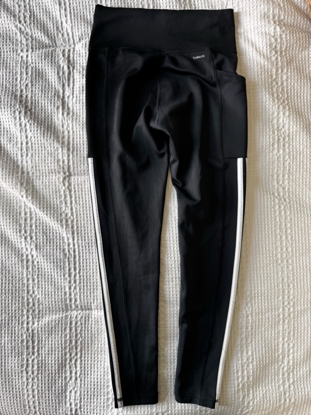Adidas Climalite Three-Stripes Leggings - Black size Small - Picture 2 of 4